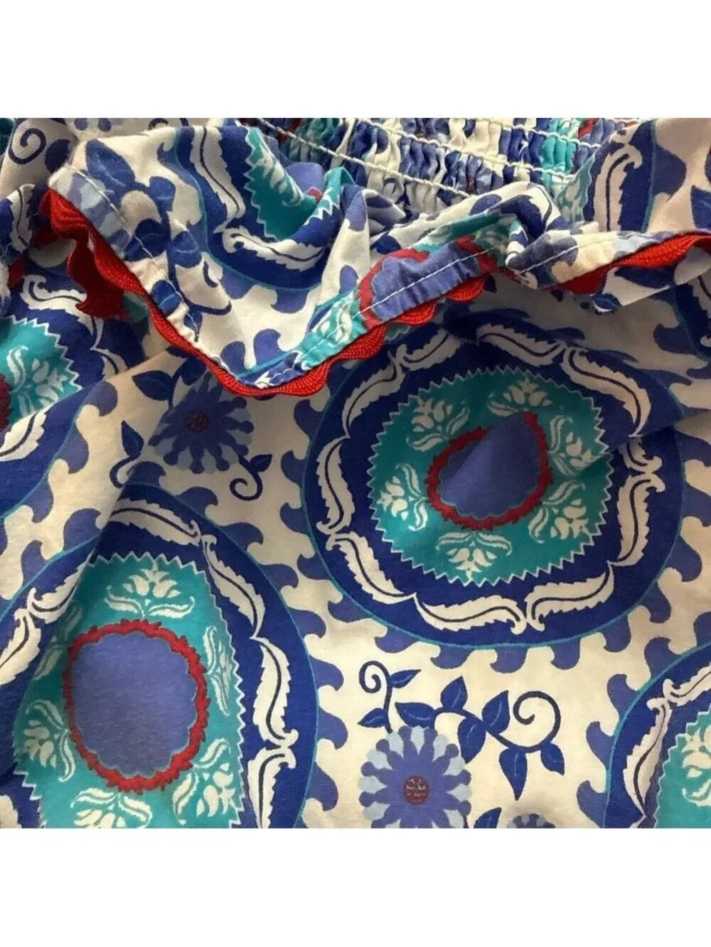 Kelly's Kids Blue Paisley Ruffle Romper Size 7 8